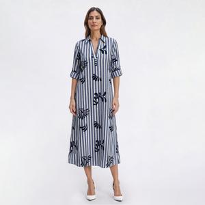 Womens Mlle Gabrielle Roll Tab Sleeve Stripe Shift Midi Dress